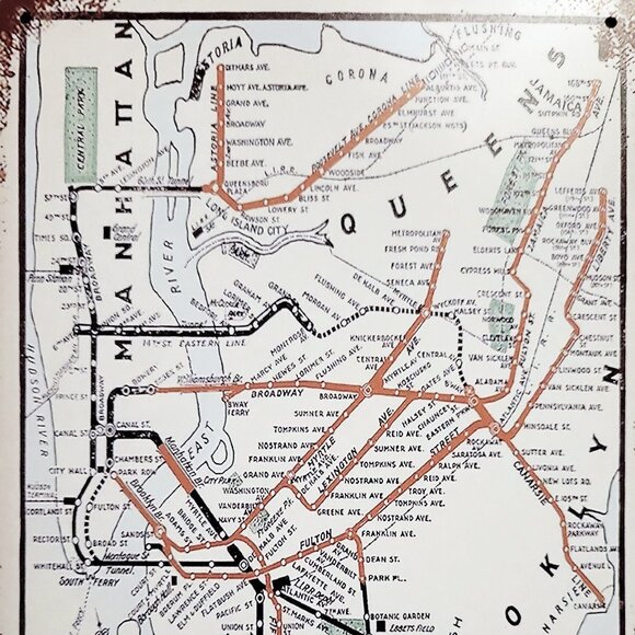 1925 NYC MTA Subway Lines Map Metal Print Sign 8"x12" + Bonus Current Paper Map - Picture 5 of 8